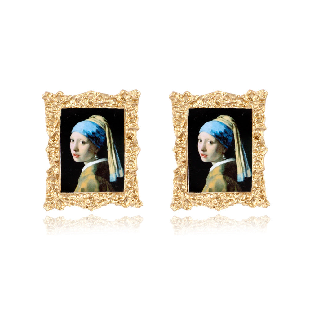 Mona Lisa Portrait Alloy Plated Women's Earrings