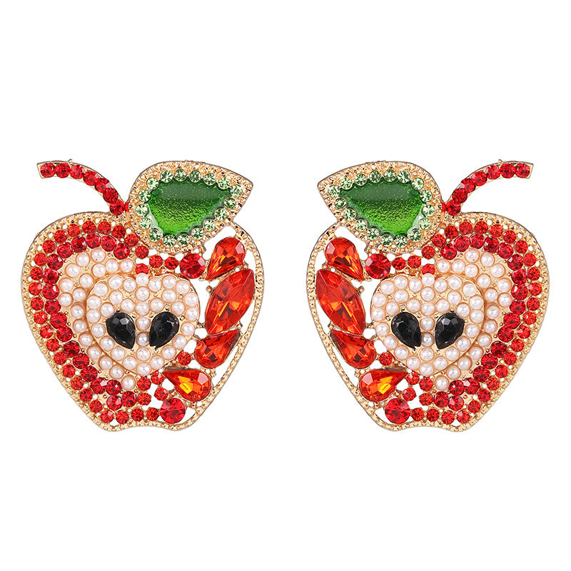 New Apple Fruit Diamond Stud Earrings Wholesale