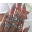 Vintage Gemstone Turtle Lotus Leaf Ring Set - 11 Piece Alloy Roman Numeral Heart and Snake Design