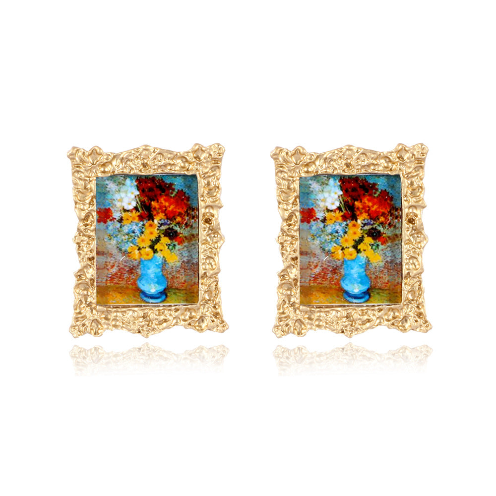 Mona Lisa Portrait Alloy Plated Women's Earrings