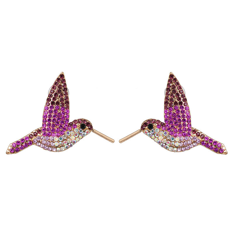 Colored Diamond Bird Stud Earrings - Creative Animal Design Statement Jewelry