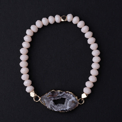 Fashion Geometric Crystal Beaded Agate Bracelet for Women