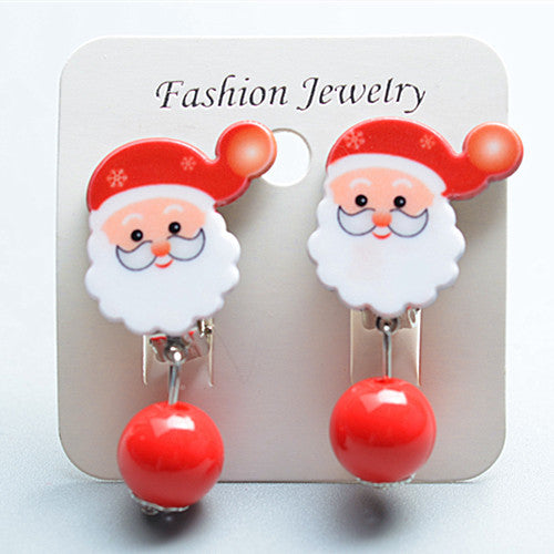 Fashion Christmas Reindeer Tassel Clip-On Earrings for Kids