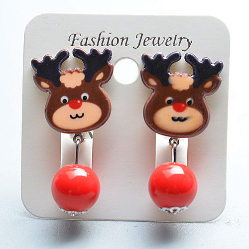 Fashion Christmas Reindeer Tassel Clip-On Earrings for Kids