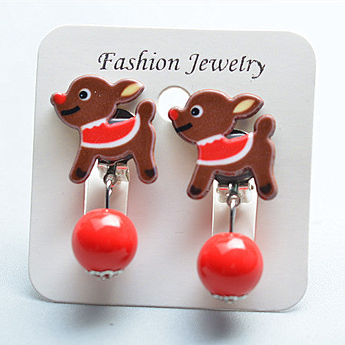 Fashion Christmas Reindeer Tassel Clip-On Earrings for Kids