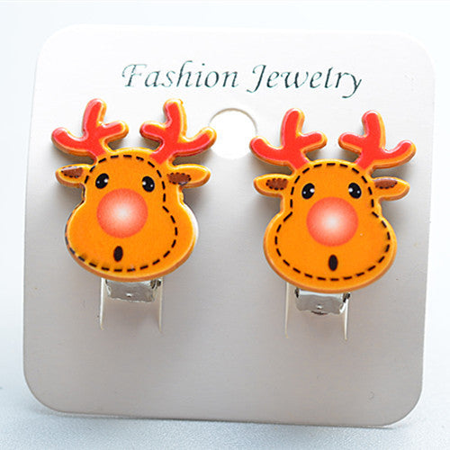 Fashion Christmas Reindeer Tassel Clip-On Earrings for Kids