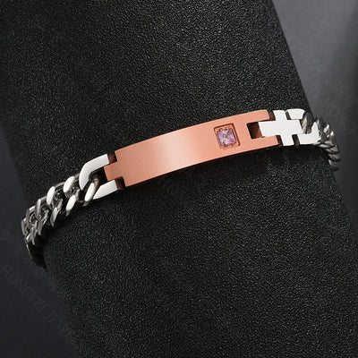 Personalized Stainless Steel Diamond Couple ID Bracelet