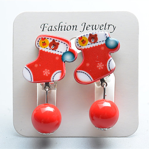 Fashion Christmas Reindeer Tassel Clip-On Earrings for Kids