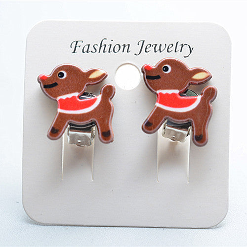 Fashion Christmas Reindeer Tassel Clip-On Earrings for Kids