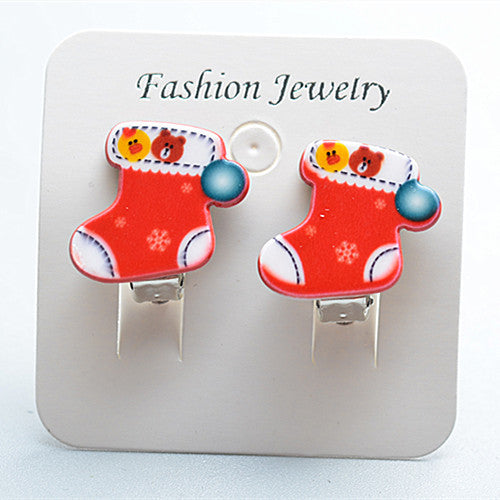 Fashion Christmas Reindeer Tassel Clip-On Earrings for Kids