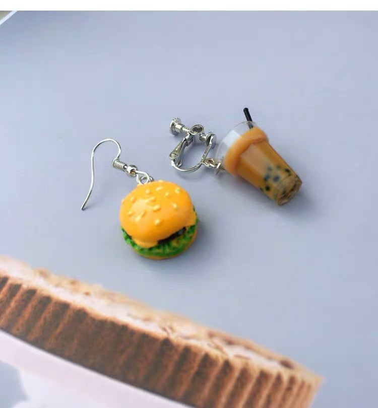 Novelty Hamburger and Milkshake Resin Earrings for Women