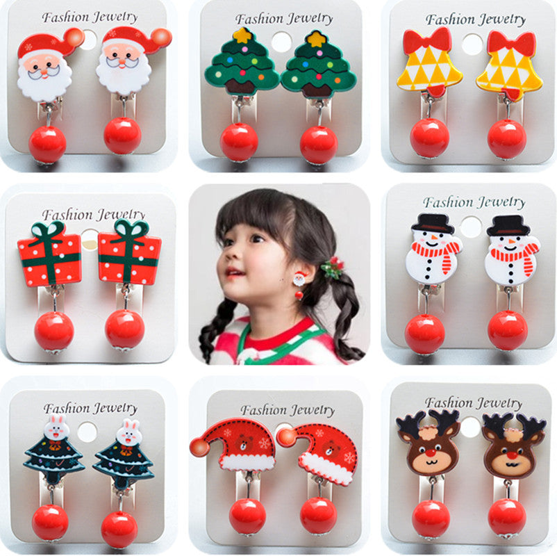 Fashion Christmas Reindeer Tassel Clip-On Earrings for Kids