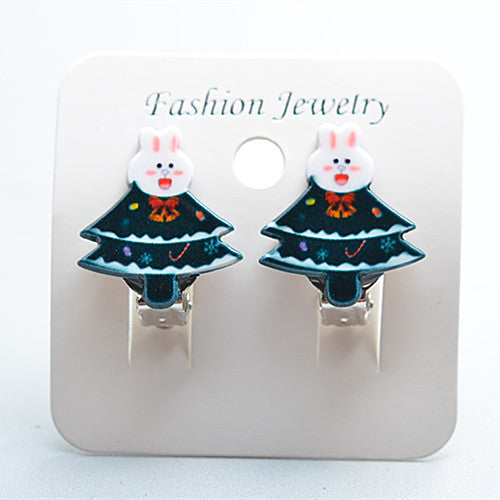 Fashion Christmas Reindeer Tassel Clip-On Earrings for Kids