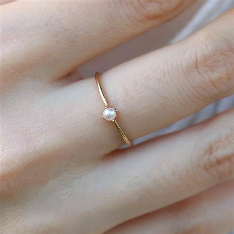 Simple Geometric Gold Plated Pearl Ring for Women