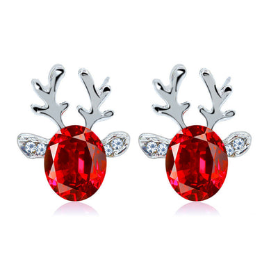 Fashion Reindeer Zircon Enamel Stud Earrings for Women