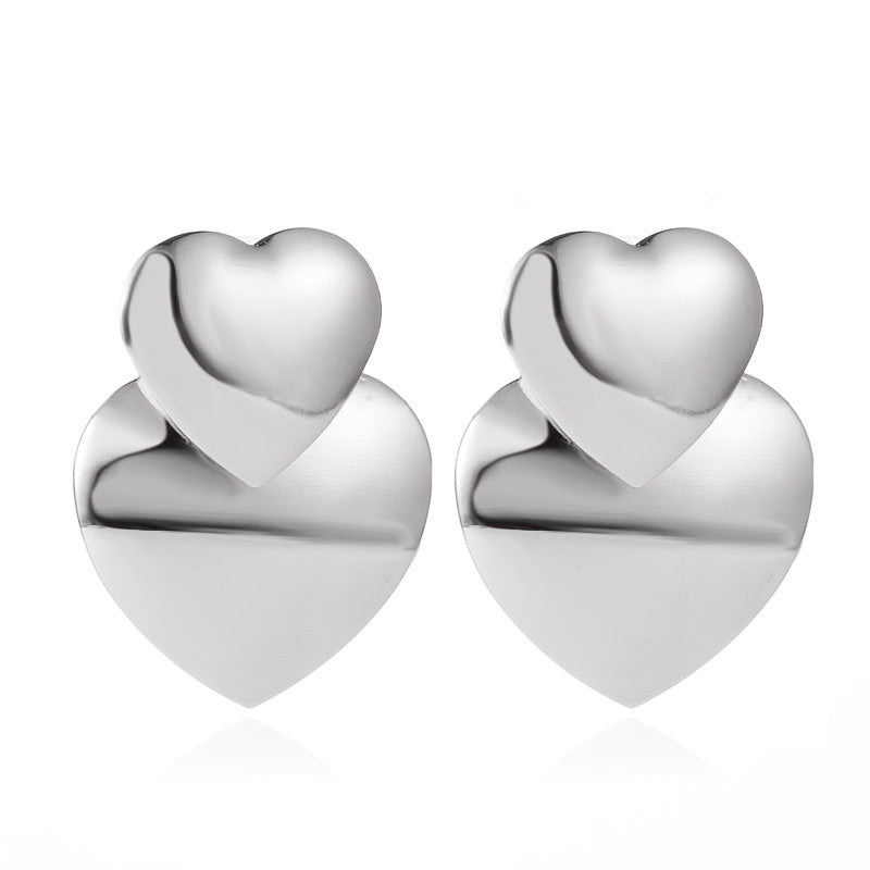 New Fashion Metal Sweet Double Peach Heart Earrings Love Heart Earrings For Women Wholesale