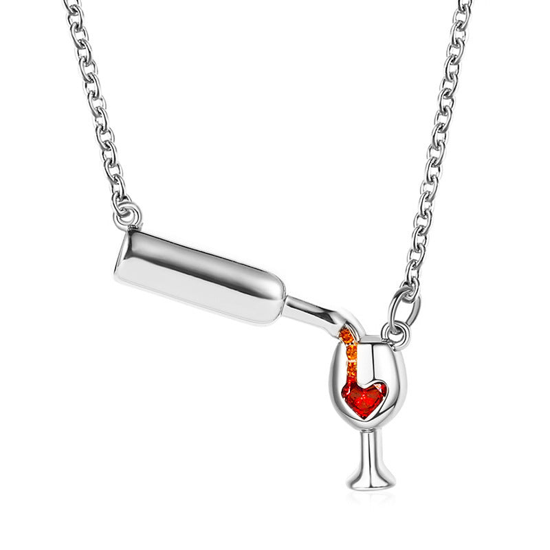 New Fashion Love Diamond Diamond Wine Bottle Goblet Pendant Necklace Female Clavicle Chain Creative Wine Bottle Necklace