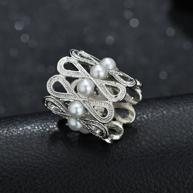 Women's Geometric Alloy Enamel Pearl Scarf Ring Accessory