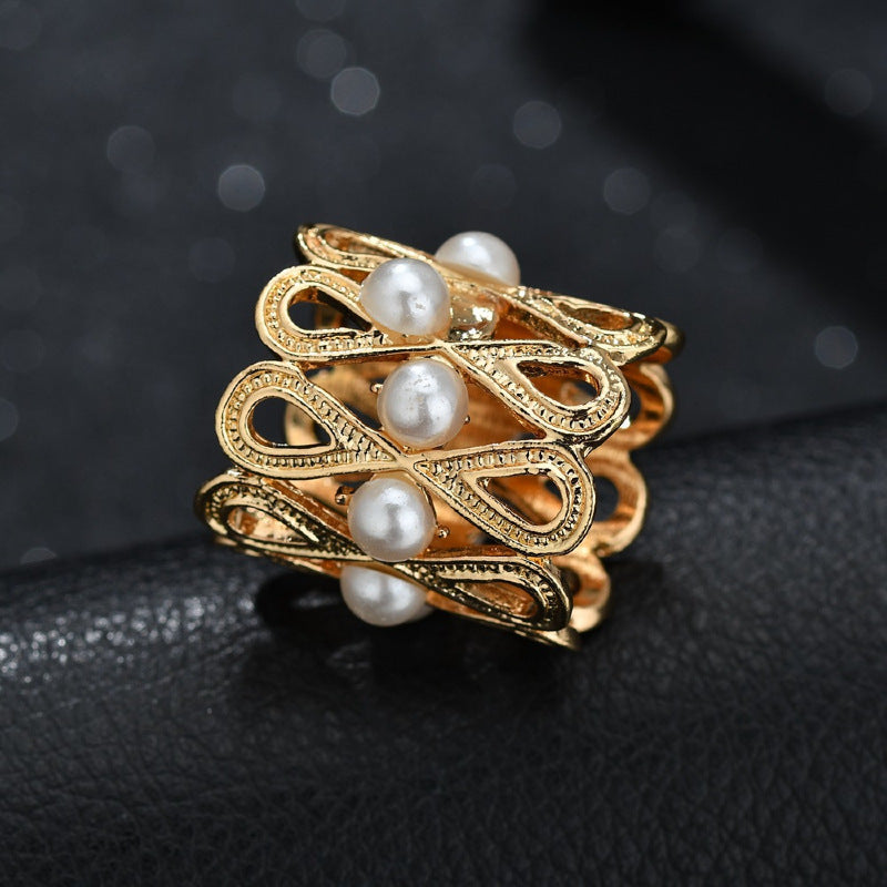 Women's Geometric Alloy Enamel Pearl Scarf Ring Accessory