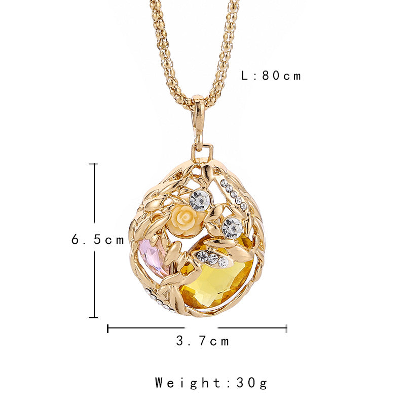 Retro Geometric Crystal Ballerina Pendant Necklace