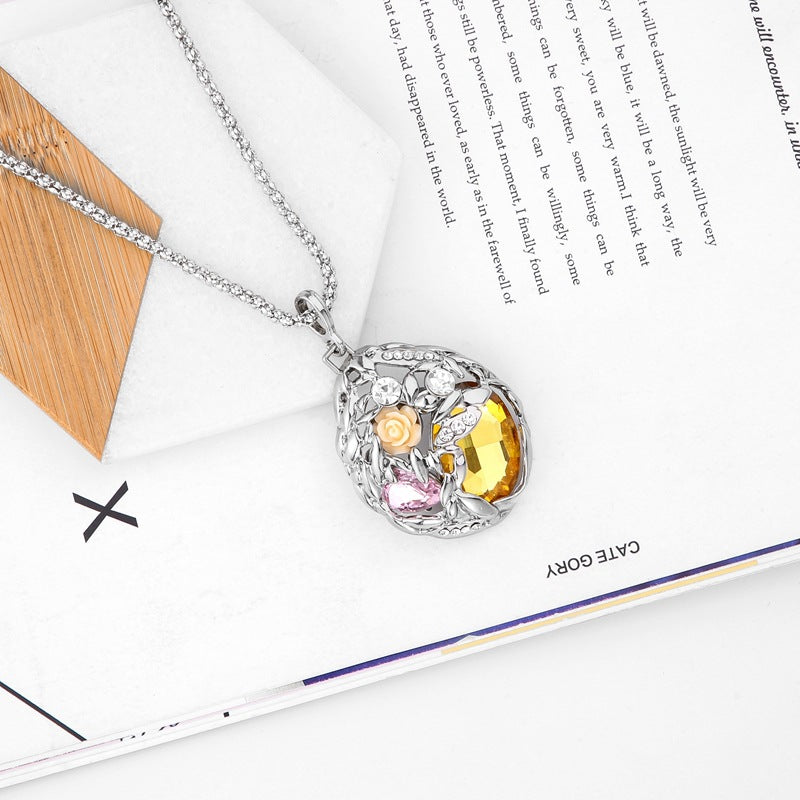 Retro Geometric Crystal Ballerina Pendant Necklace