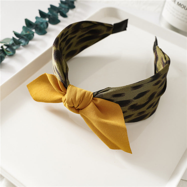 Leopard Print Knotted Rabbit Ears Wide Headband for Women