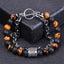 Geometric Natural Stone Beaded Bracelet with Stainless Steel Chain for Men