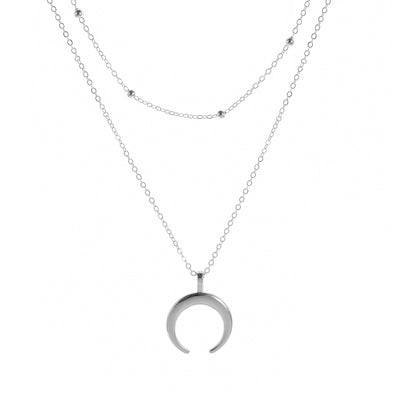 Geometric Crescent Alloy Pendant Necklace for Women