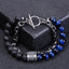 Geometric Natural Stone Beaded Bracelet with Stainless Steel Chain for Men