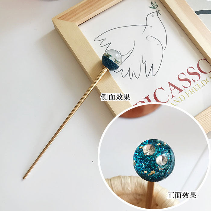 Elegant Starry Sky Gold Leaf Hairpin - Japanese Style Round Metal Hair Accessory