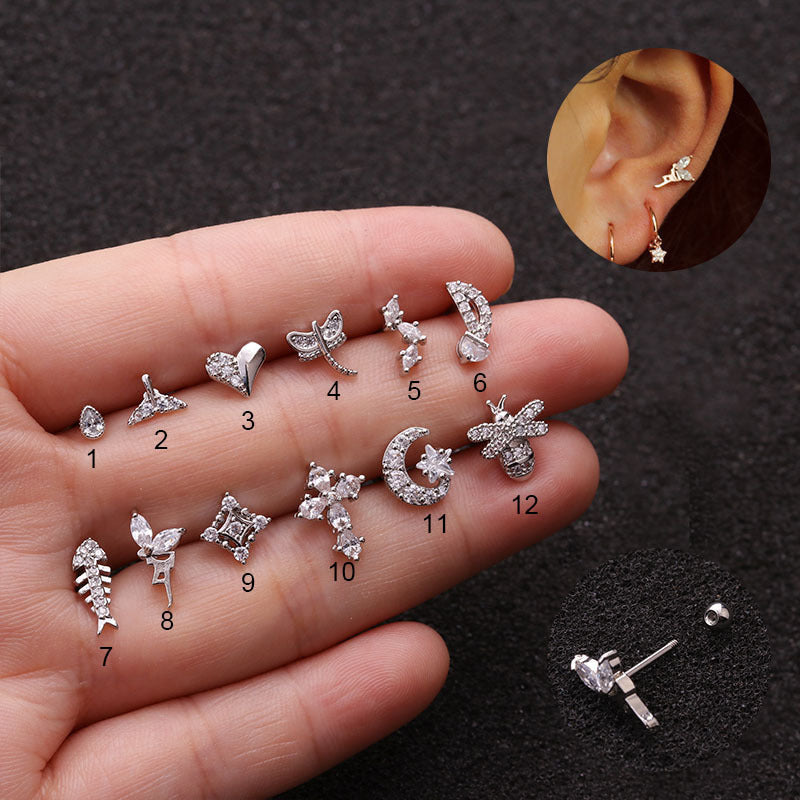 Creative Mini Bee Stainless Steel Zircon Bar Stud Earrings