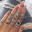 Bohemian Retro Star and Rose Flower Snake Ring Set - 12 Piece Geometric Knuckle Rings for Women