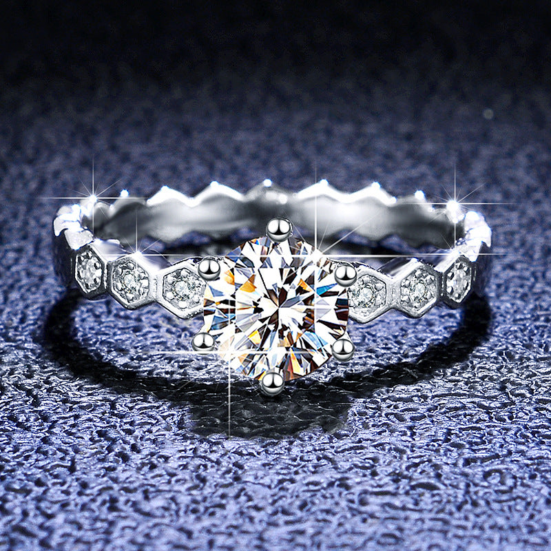 Elegant Crown Moissanite Zircon Ring in Sterling Silver