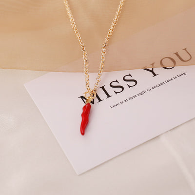 Heart & Red Chili Lips 18K Gold Plated Necklace for Women