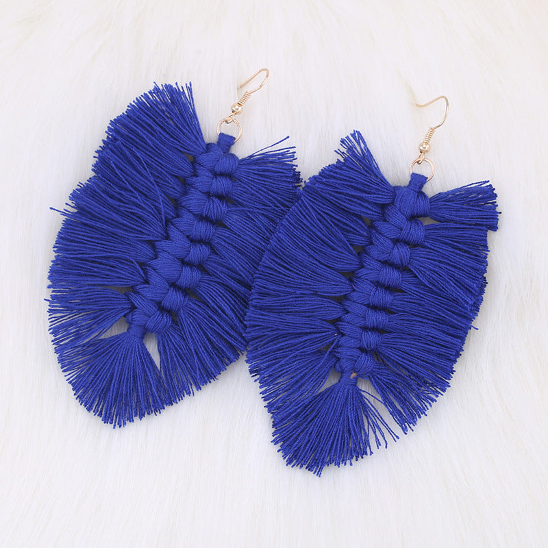 Bohemian Leaf Tassel Earrings - Handmade Ethnic Style Long Dangle Jewelry