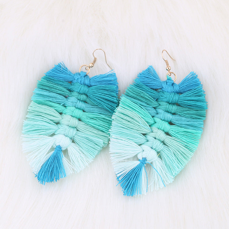 Bohemian Leaf Tassel Earrings - Handmade Ethnic Style Long Dangle Jewelry