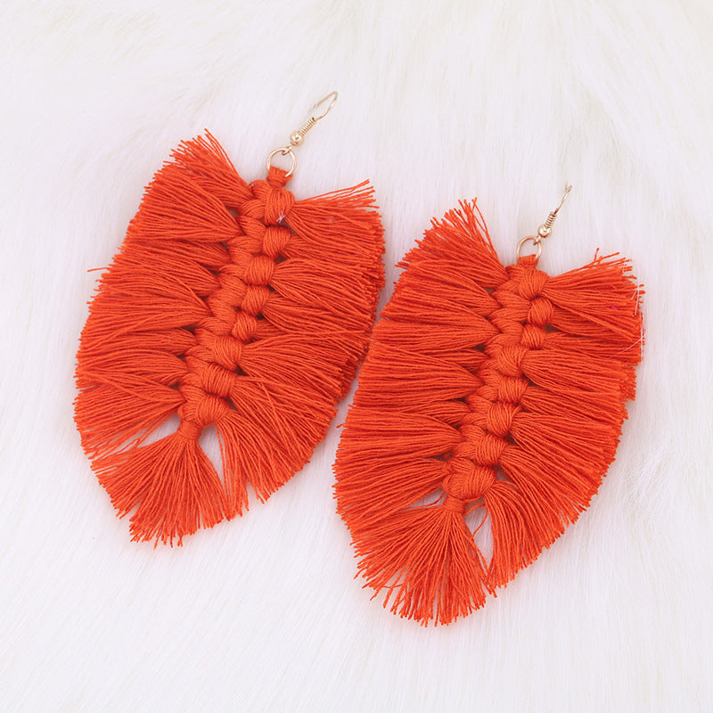 Bohemian Leaf Tassel Earrings - Handmade Ethnic Style Long Dangle Jewelry