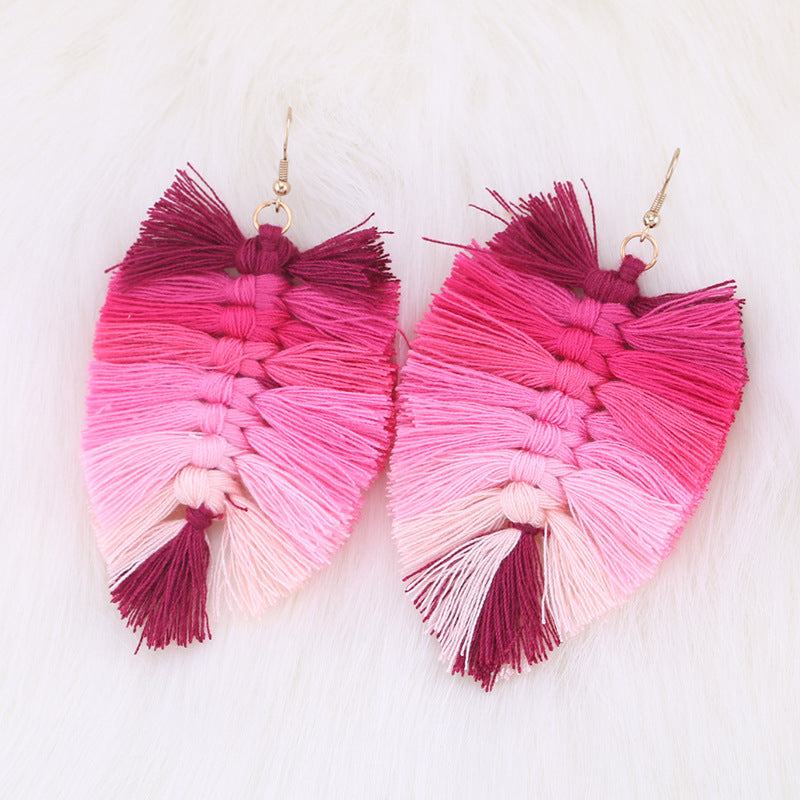 Bohemian Leaf Tassel Earrings - Handmade Ethnic Style Long Dangle Jewelry