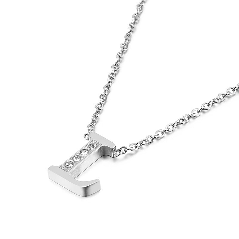 Simple Fashion 26 Inlaid Zircon Uppercase Letter Stainless Steel Necklace