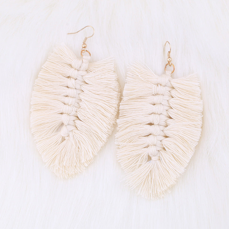 Bohemian Leaf Tassel Earrings - Handmade Ethnic Style Long Dangle Jewelry