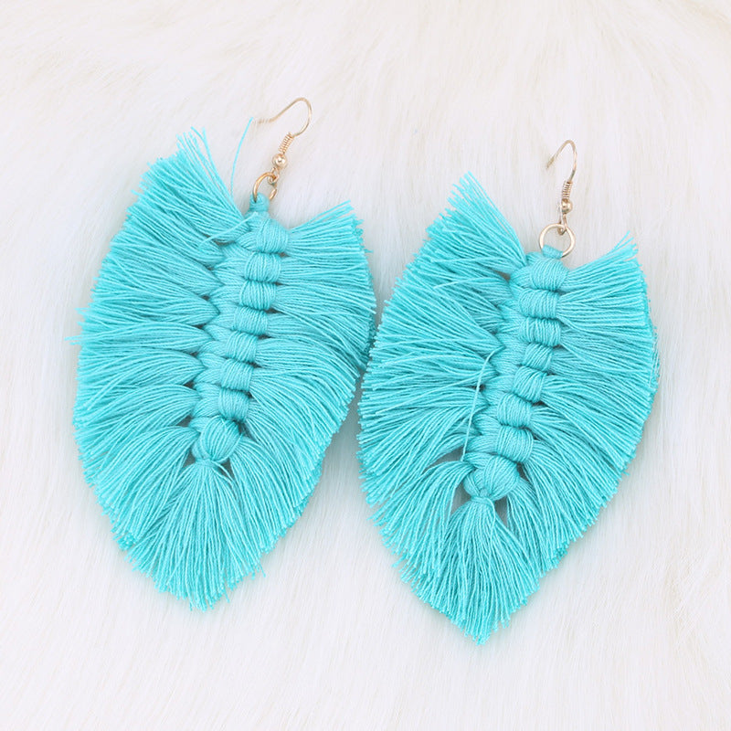 Bohemian Leaf Tassel Earrings - Handmade Ethnic Style Long Dangle Jewelry