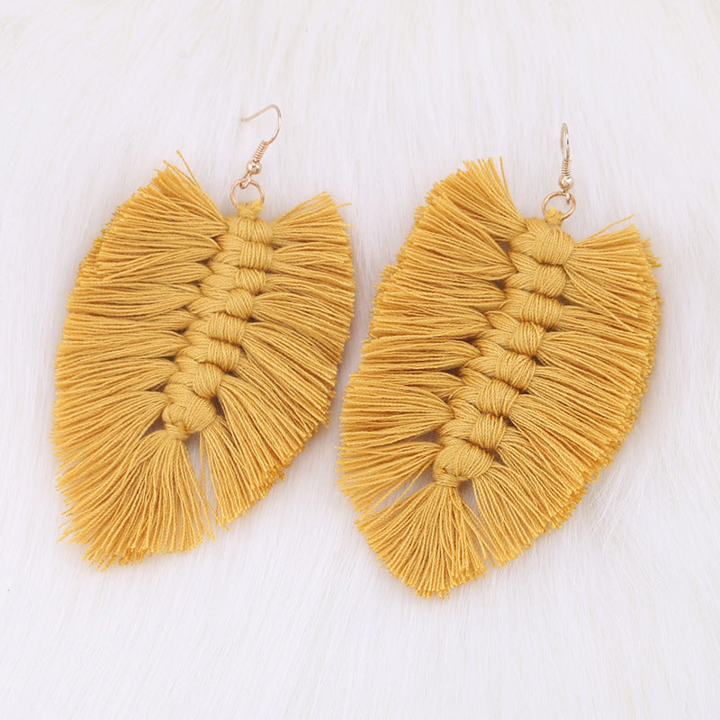 Bohemian Leaf Tassel Earrings - Handmade Ethnic Style Long Dangle Jewelry