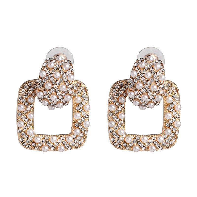 Geometric Earrings Pearl Alloy Diamond Earrings
