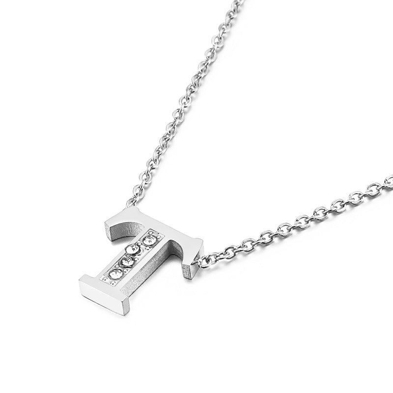 Simple Fashion 26 Inlaid Zircon Uppercase Letter Stainless Steel Necklace