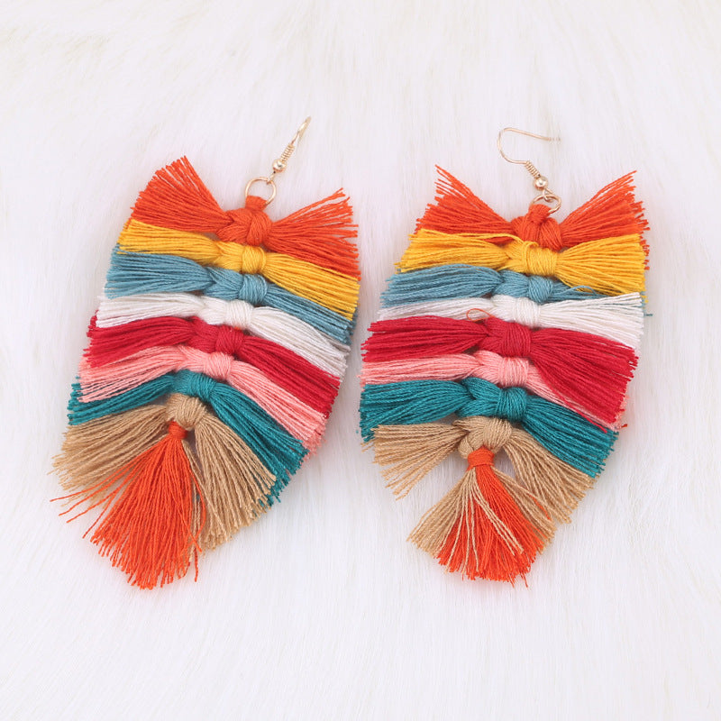 Bohemian Leaf Tassel Earrings - Handmade Ethnic Style Long Dangle Jewelry