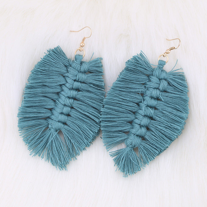 Bohemian Leaf Tassel Earrings - Handmade Ethnic Style Long Dangle Jewelry