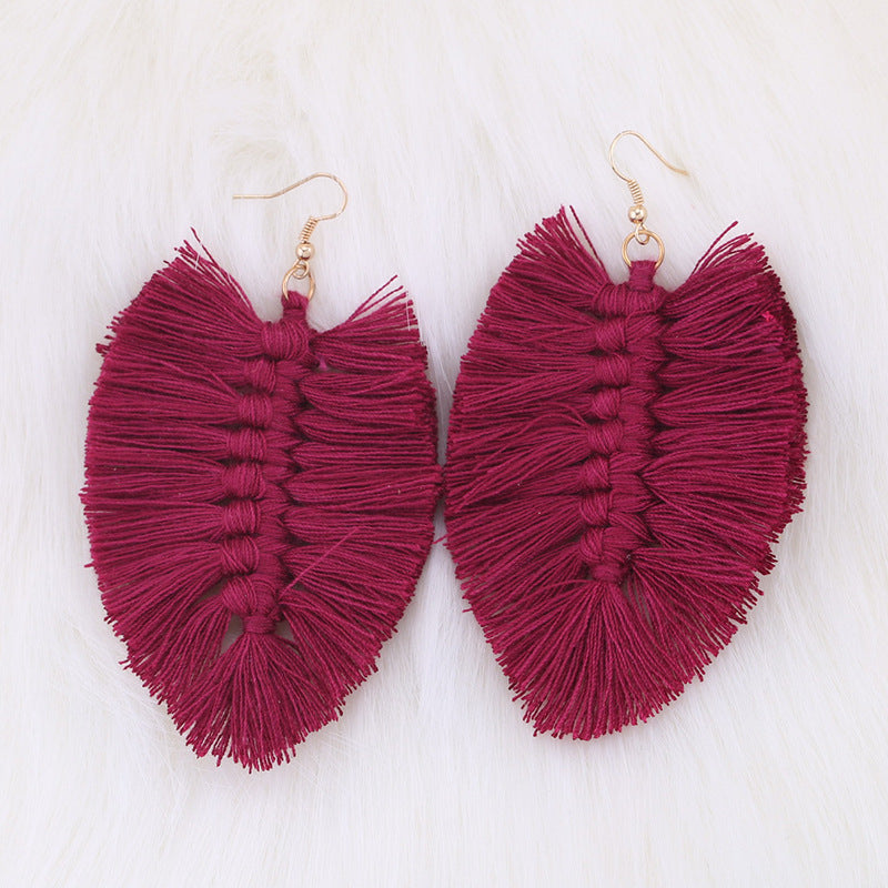 Bohemian Leaf Tassel Earrings - Handmade Ethnic Style Long Dangle Jewelry