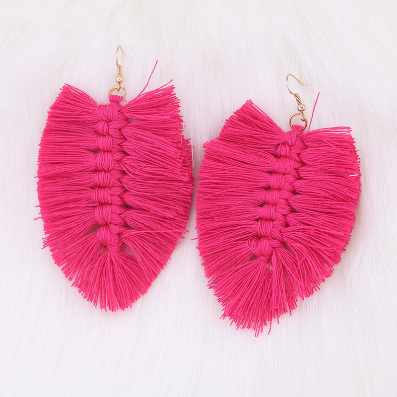 Bohemian Leaf Tassel Earrings - Handmade Ethnic Style Long Dangle Jewelry