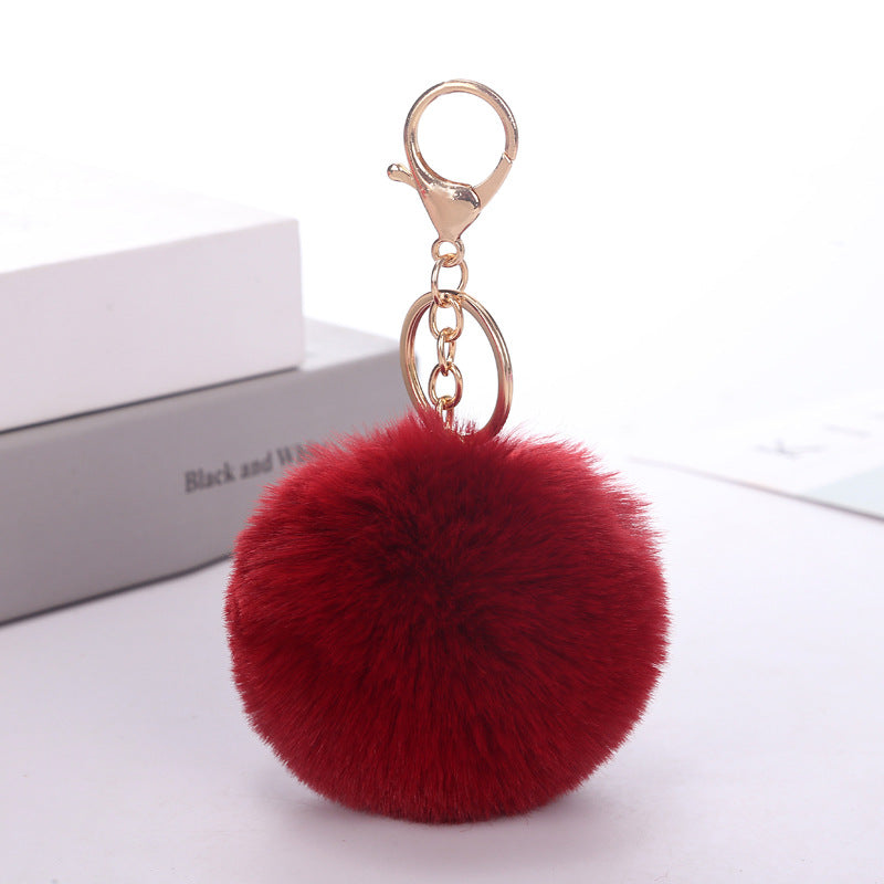 Cute Solid Color Faux Fur Pom Pom Keychain Accessory