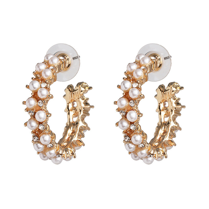 Geometric Earrings Pearl Alloy Diamond Earrings